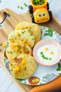 Puffer mit Erbsen und Mais